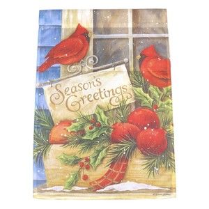 SEASON'S GREETINGS CHRISTMAS GARDEN FLAG SUEDE 12.5" x 18" CARDINAL